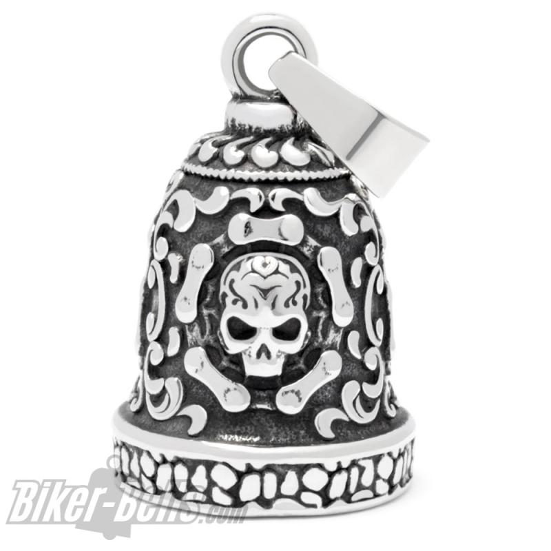 Verzierte "Ride To Live" Biker-Bell mit Totenkopf aus Edelstahl Motorrad Glocke